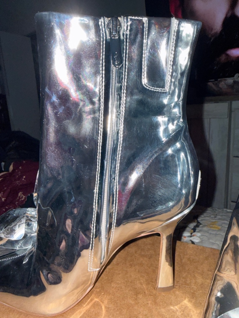 Sam Edelman Silver Pointed-Toe Ankle Boots with Floral Accent - Picture 4 of 10